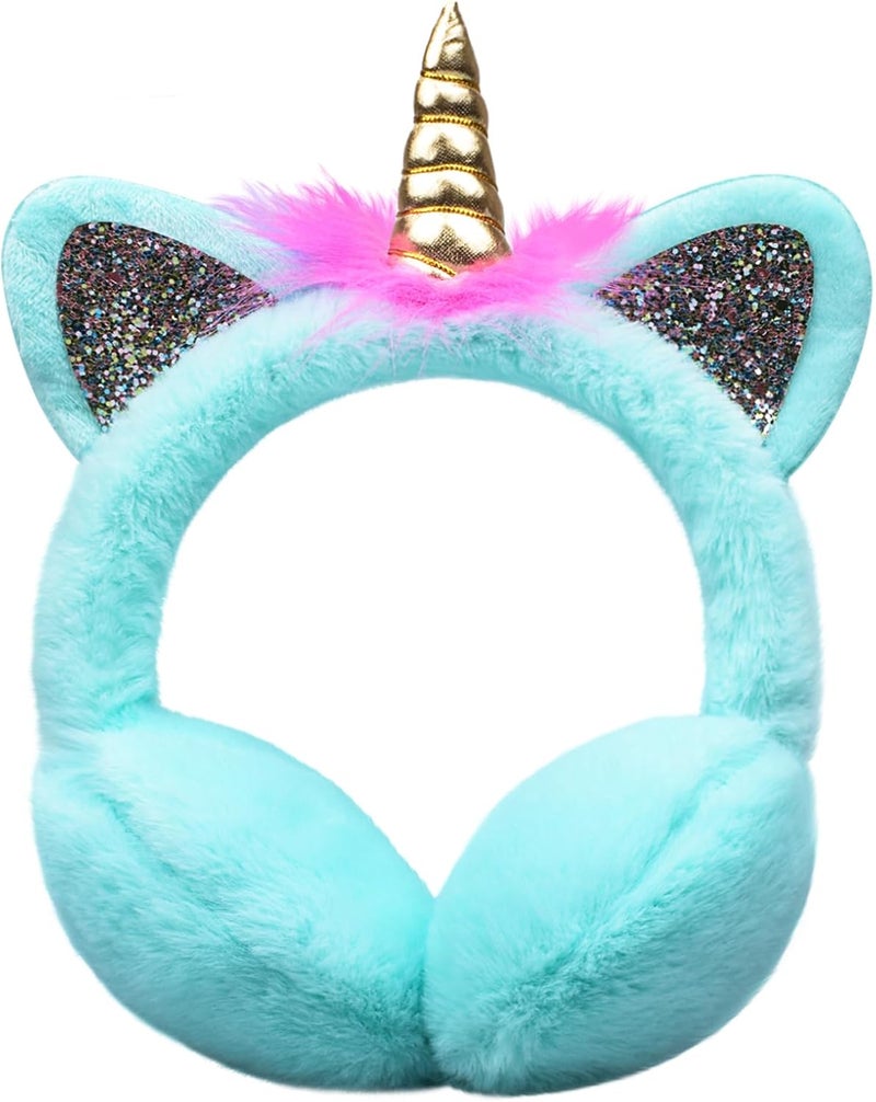 EDCYF Ear Muffs Gloves Set for Kids Girls Winter Ear Muffs Adjustable Sequins Warm Earmuffs Furry Outdoor - Image 1